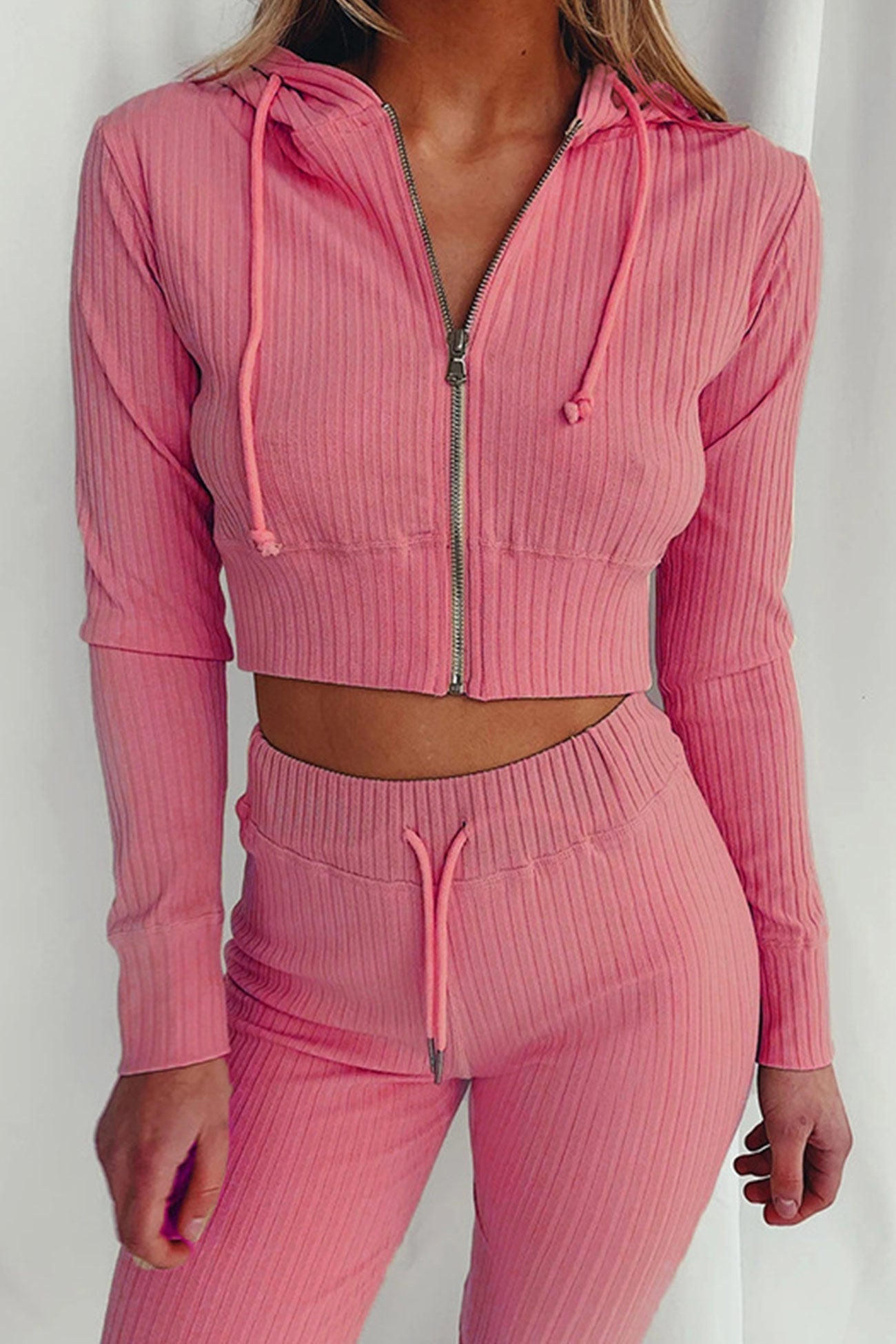 Paola | Long pants suits with ribbed knit hoodie