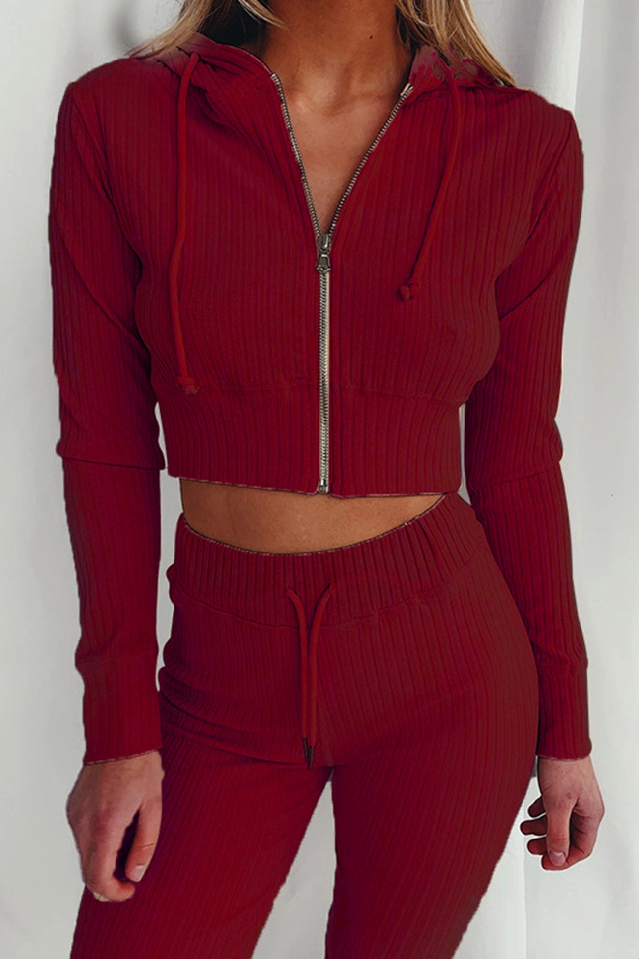 Paola | Long pants suits with ribbed knit hoodie