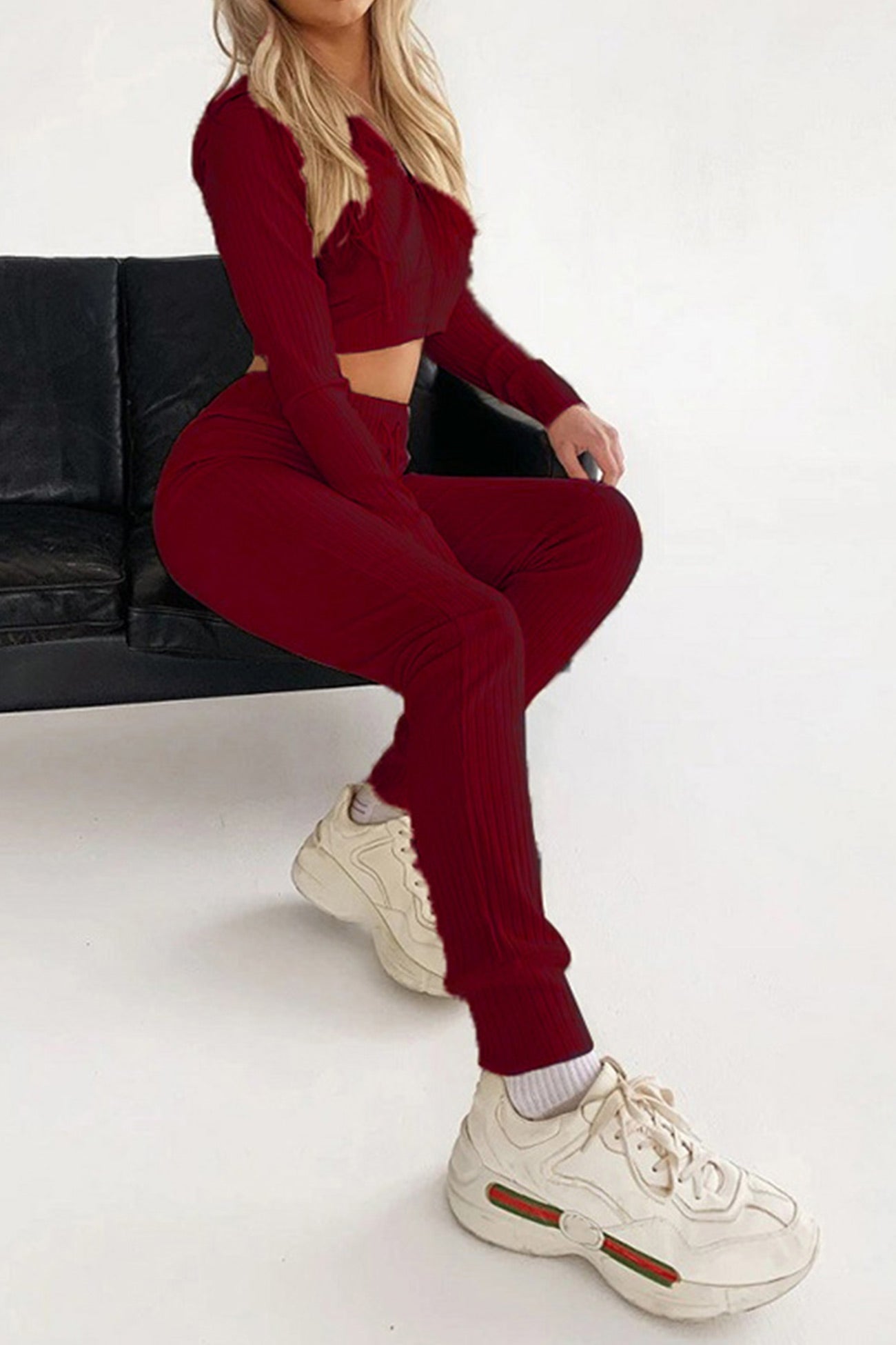 Paola | Long pants suits with ribbed knit hoodie