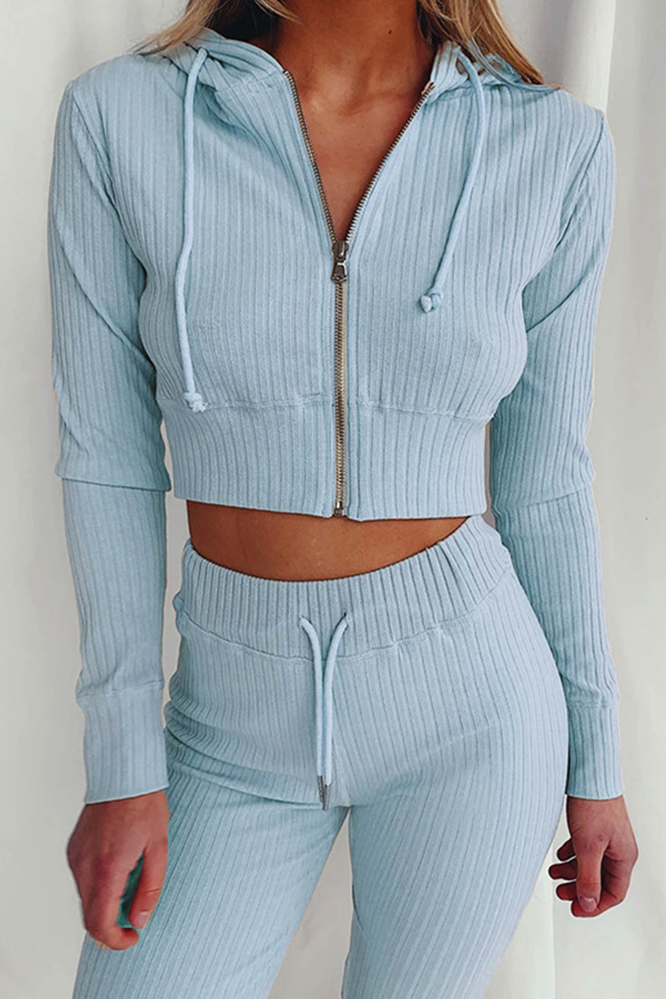 Paola | Long pants suits with ribbed knit hoodie