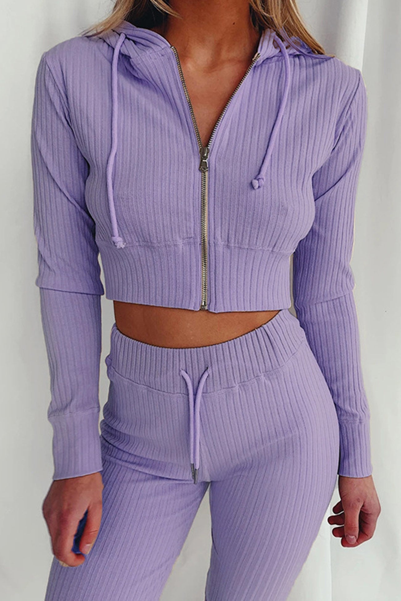 Paola | Long pants suits with ribbed knit hoodie