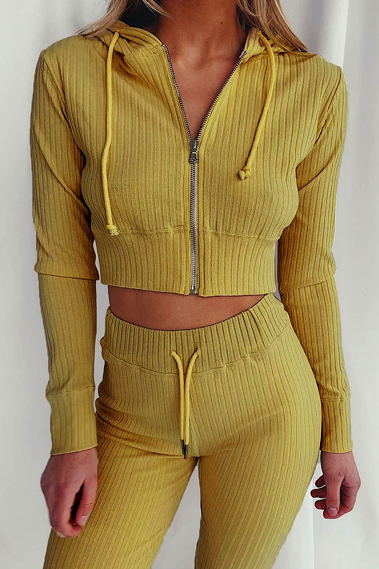Paola | Long pants suits with ribbed knit hoodie