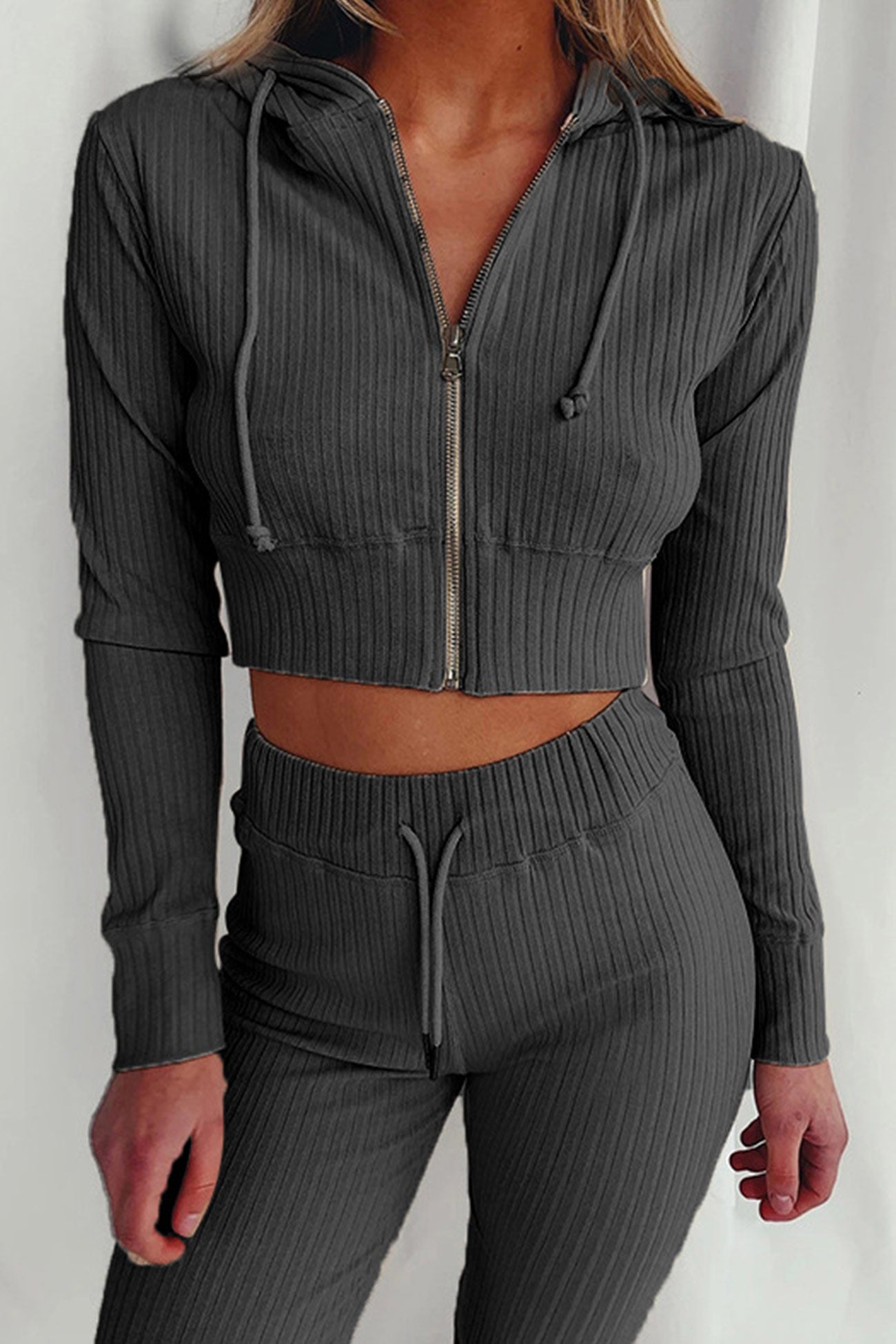 Paola | Long pants suits with ribbed knit hoodie