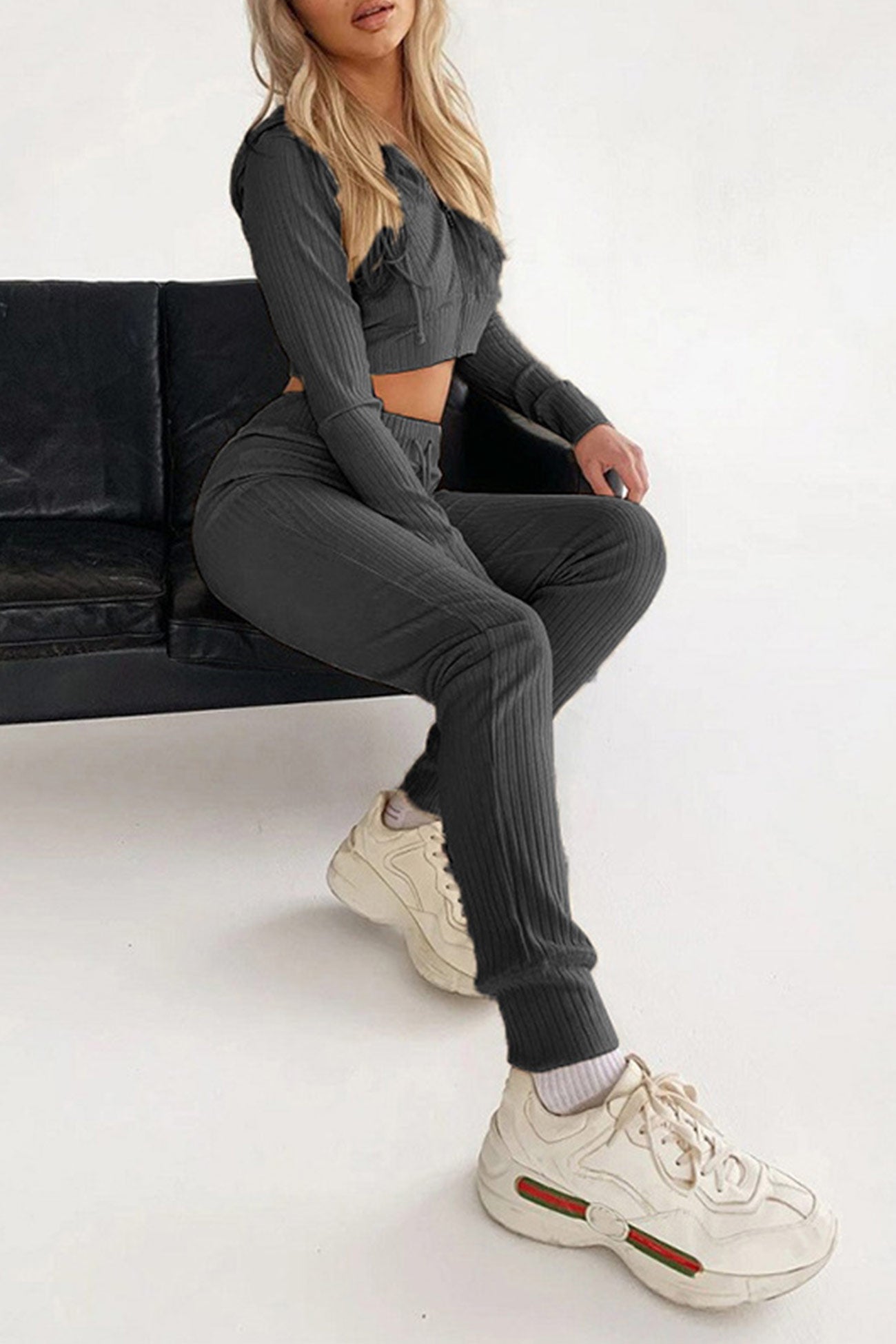 Paola | Long pants suits with ribbed knit hoodie