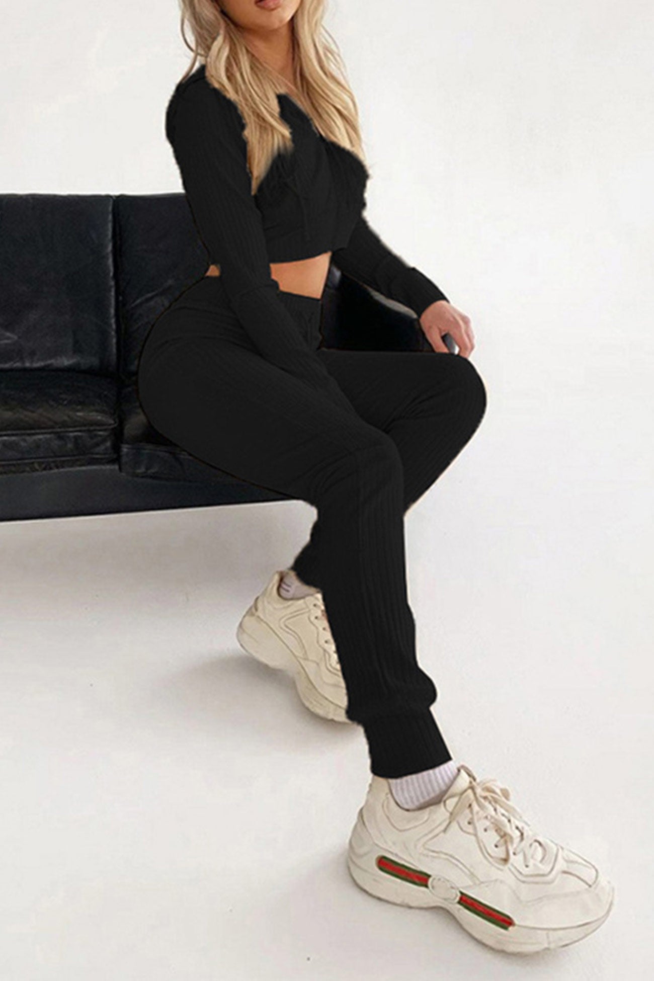 Paola | Long pants suits with ribbed knit hoodie