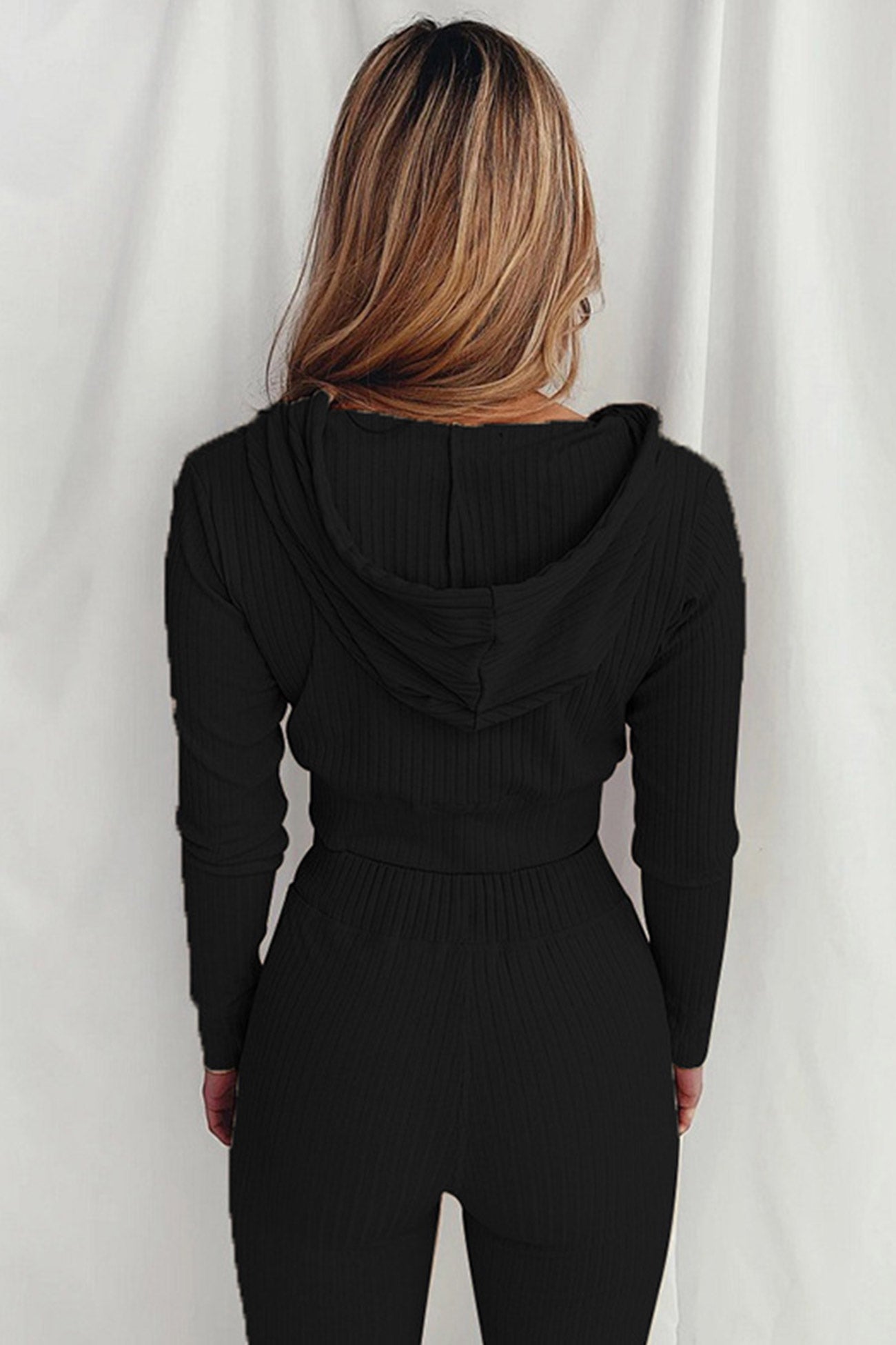 Paola | Long pants suits with ribbed knit hoodie