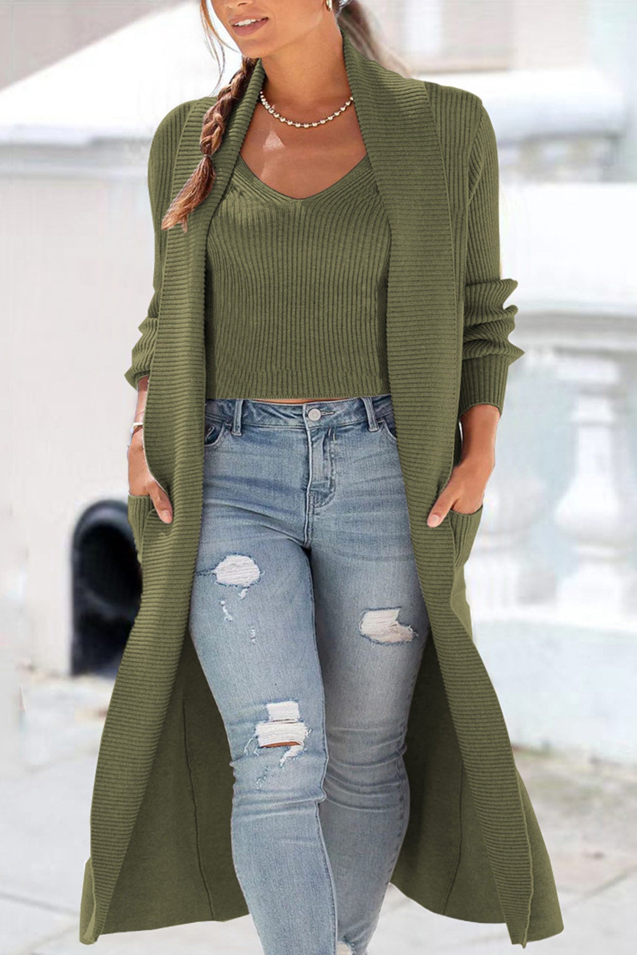 Tabea | Two piece set of ribbed knit vest cardigan