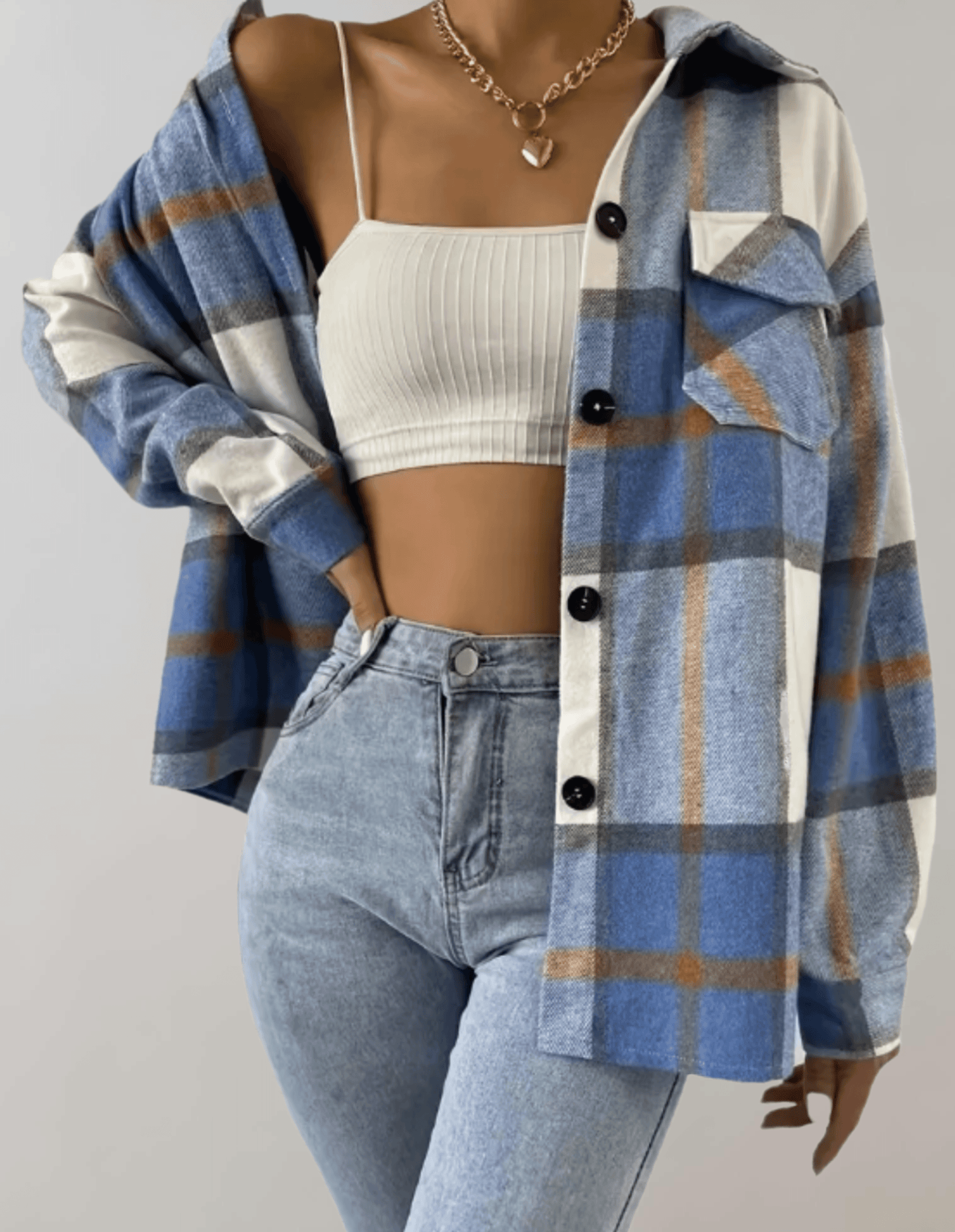 Franziska | Elegant blue checked women's oversize jacket