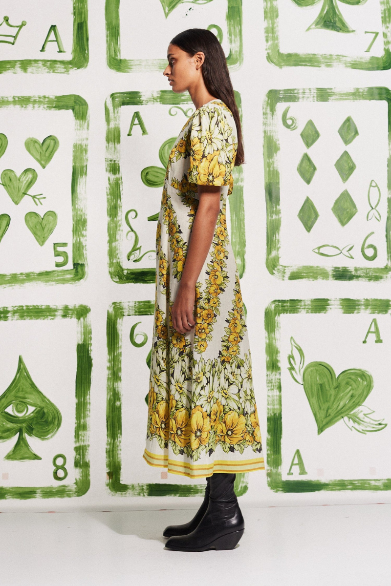 Sofía® | Yellow Round Neck Maxi Dress With Floral Print