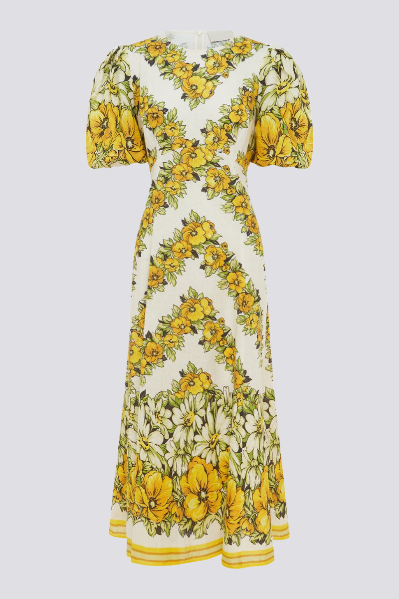 Sofía® | Yellow Round Neck Maxi Dress With Floral Print
