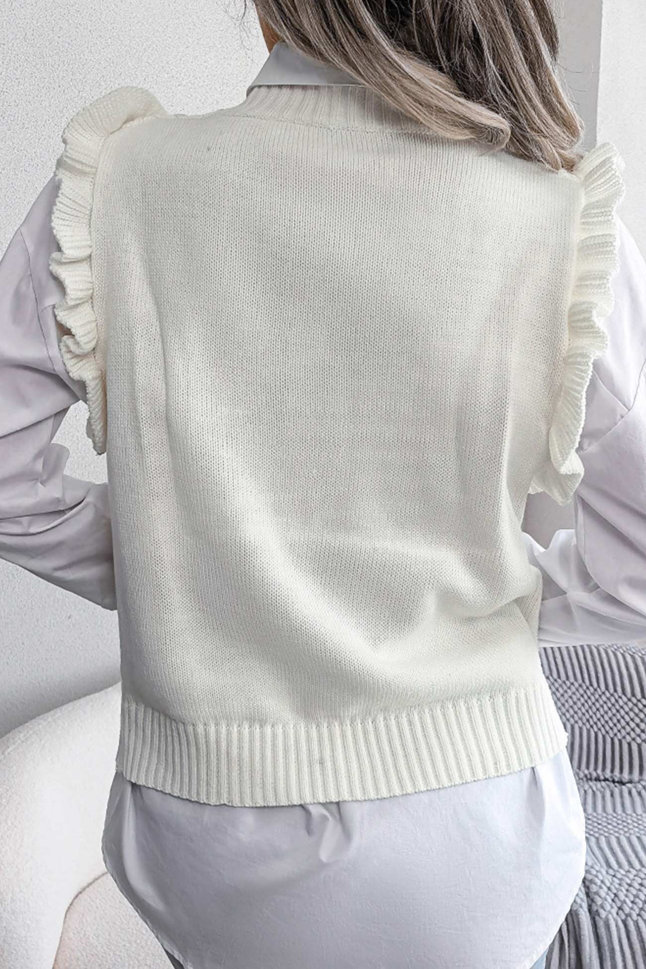 Aitana | Ruffle Argyle Knit Vest Sweater