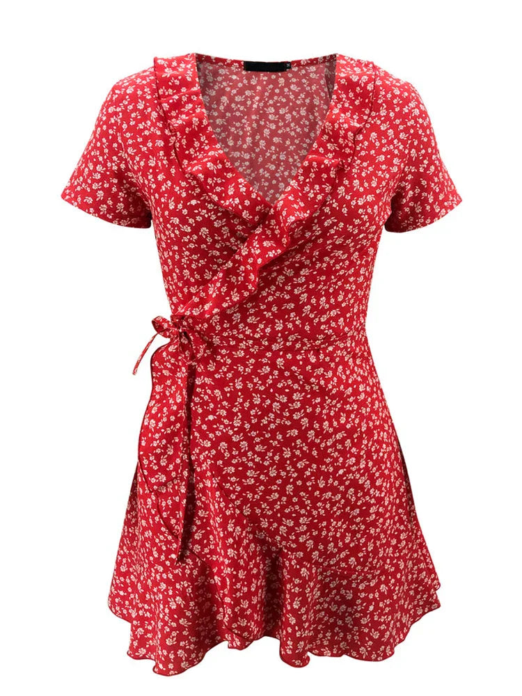 Julia® | Elegant Floral Mini Dress With V-Neck And A-Line Design
