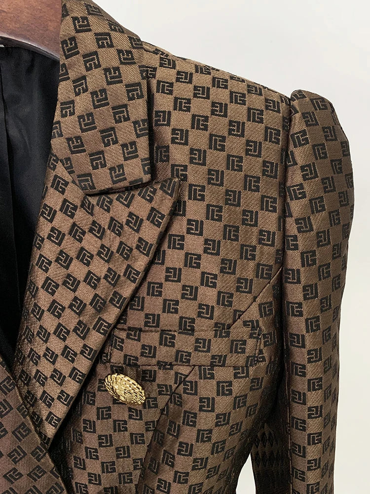Irma® | Double-breasted monogram jacquard blazer