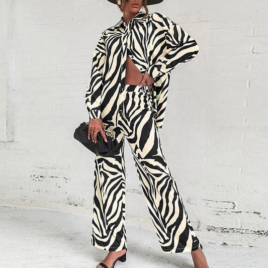 Emily® | Elegant Abstract Print Long-Sleeved Blouse And Pants Set