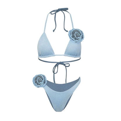 3D Floral Halter Bikini Set