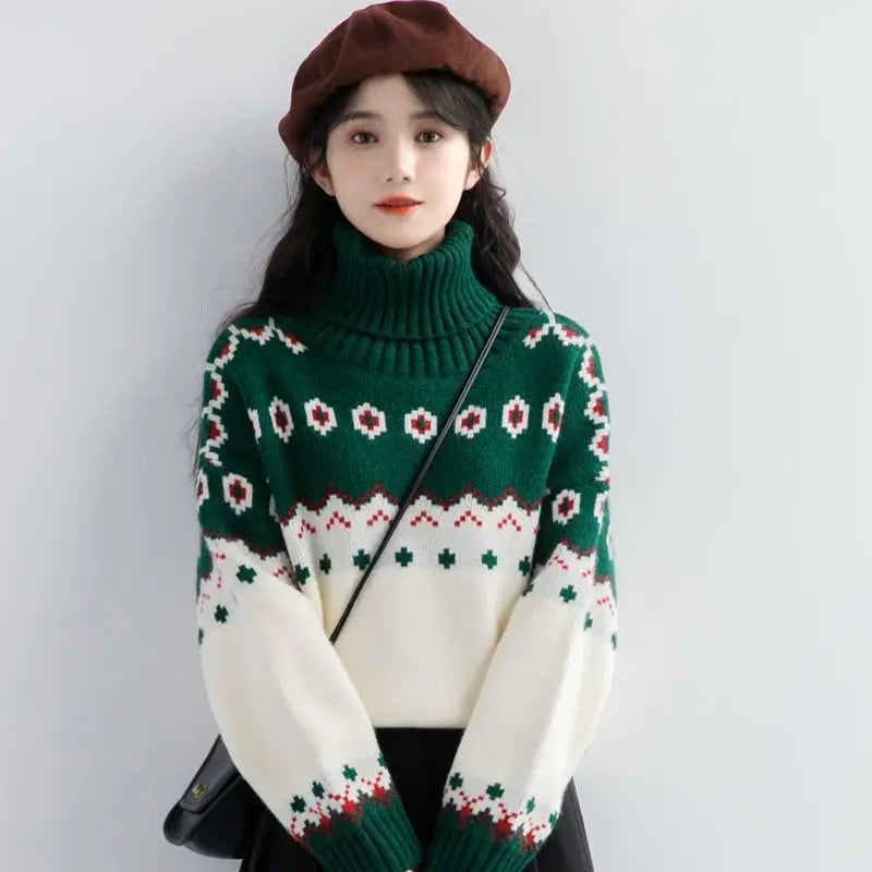Tabea | Warm vintage patchwork turtleneck sweater for women