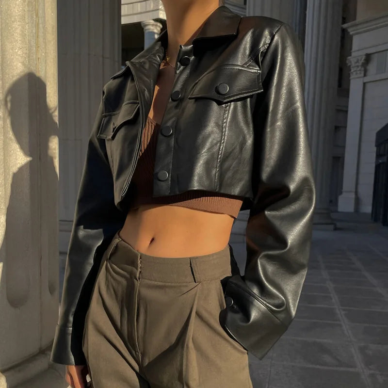 Simona | Leather jacket for women with long sleeves