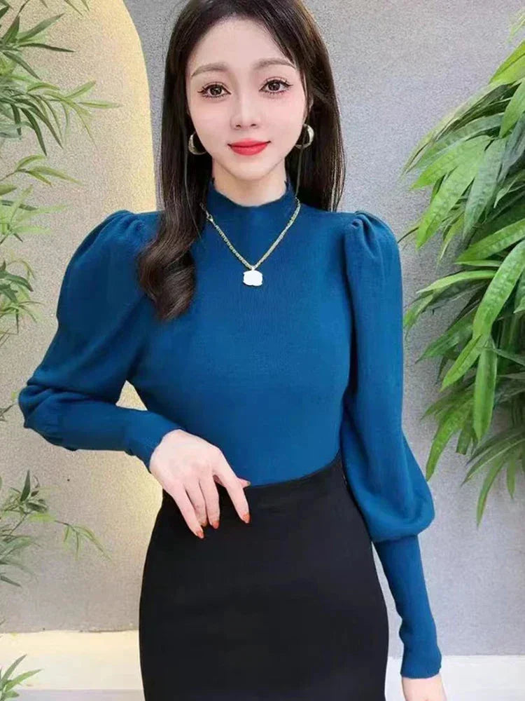 Deborah® | Round Neck Puff Long Sleeve Blouse for Women