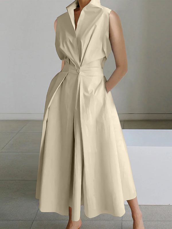Keira® | White Shirt Collar Urban Cotton Dress