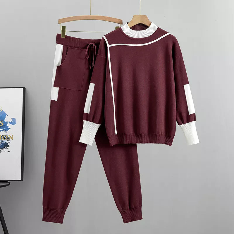 Lara | Chic knitted patchwork sweater and pants set for women