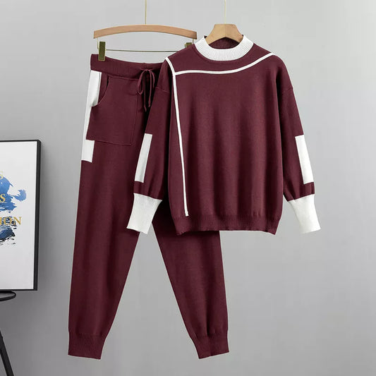 Lara | Chic knitted patchwork sweater and pants set for women