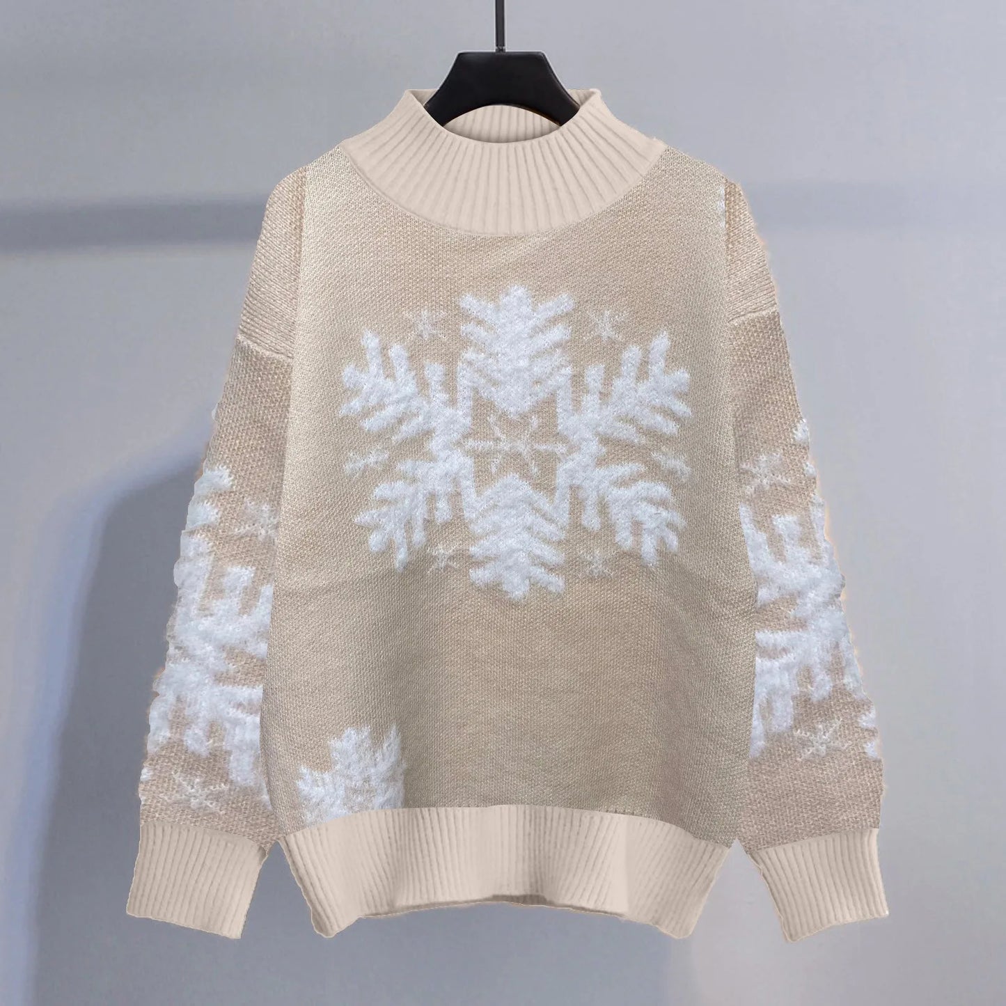 Hilda | Warm knitted turtleneck sweater with snowflake embroidery for women