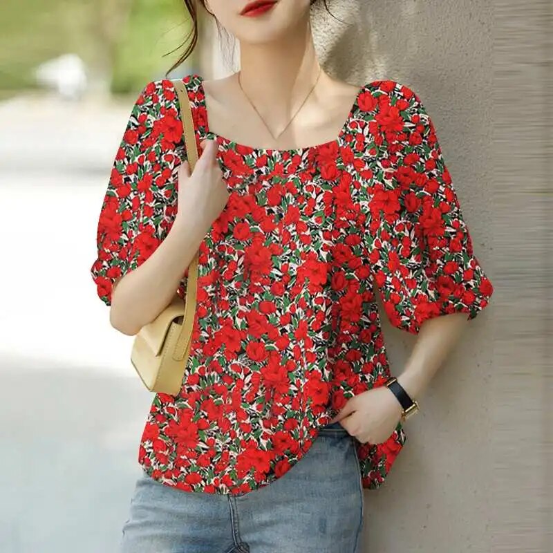 Leire® | Blouse With Floral Print And Square Neckline