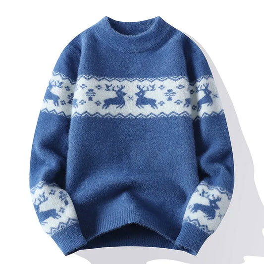 Julieta | Warm knitted sweater with a Christmas deer print for men