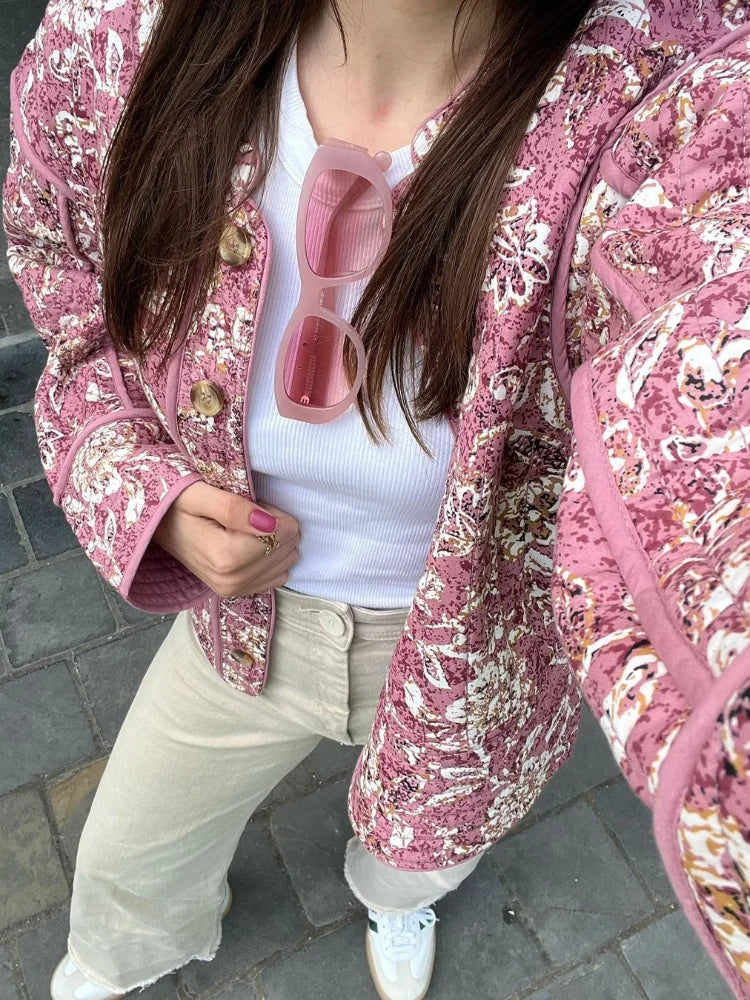 Sonia | Thick quilted jacket for women with flora print