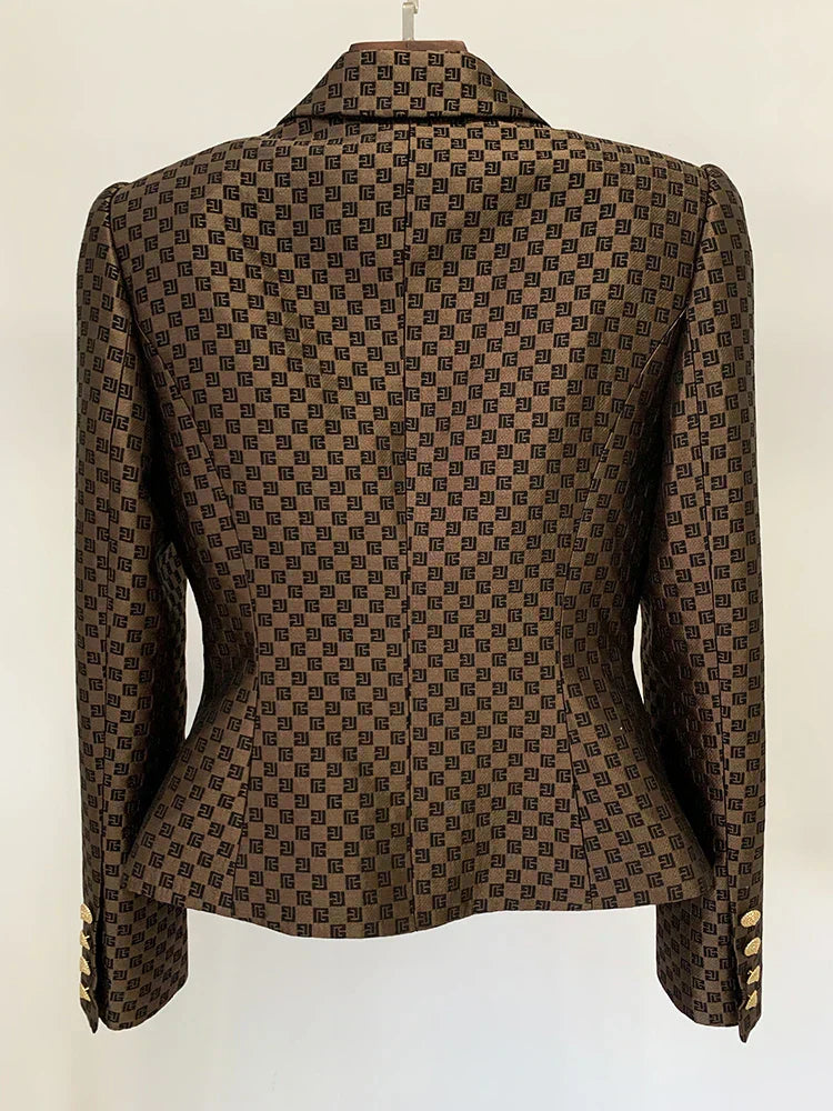 Irma® | Double-breasted monogram jacquard blazer