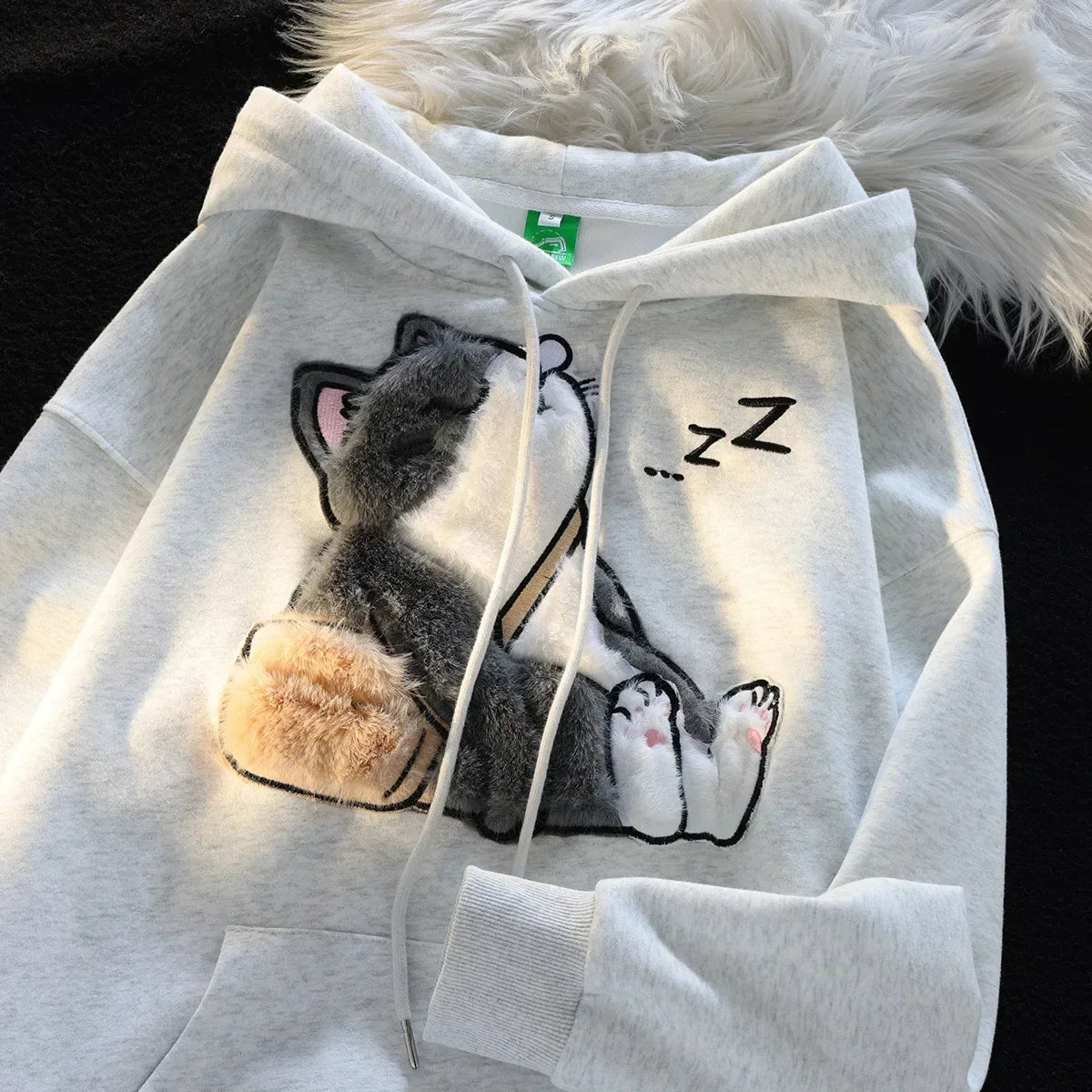 Yvonne | Unisex vintage embroidered cat hoodie for women