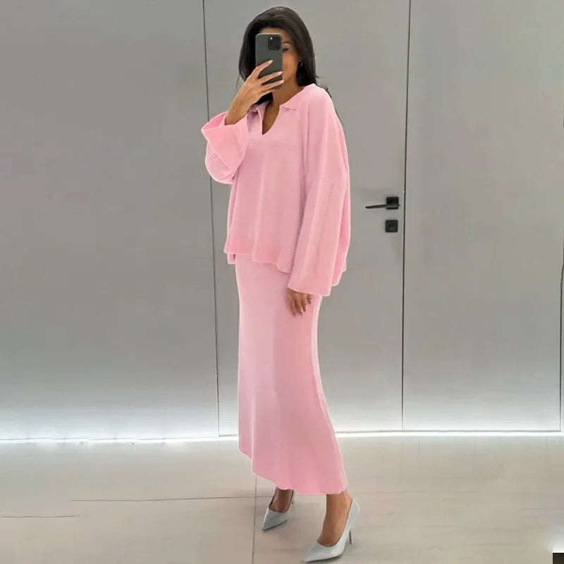 Ramona | Knitted set consisting of a loose sweater and long skirt