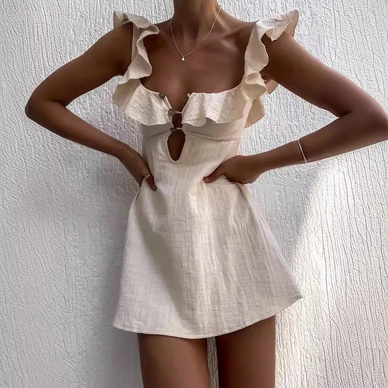 Eleanor® | Women'S Short Summer Dress With V-Neck And Ruffles