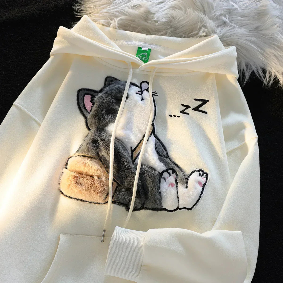 Yvonne | Unisex vintage embroidered cat hoodie for women