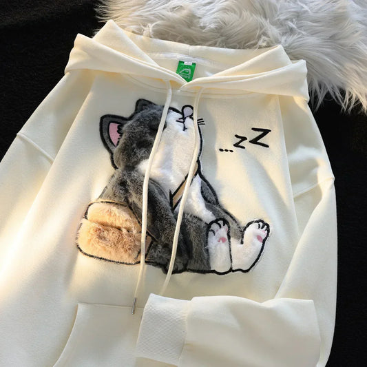 Yvonne | Unisex vintage embroidered cat hoodie for women