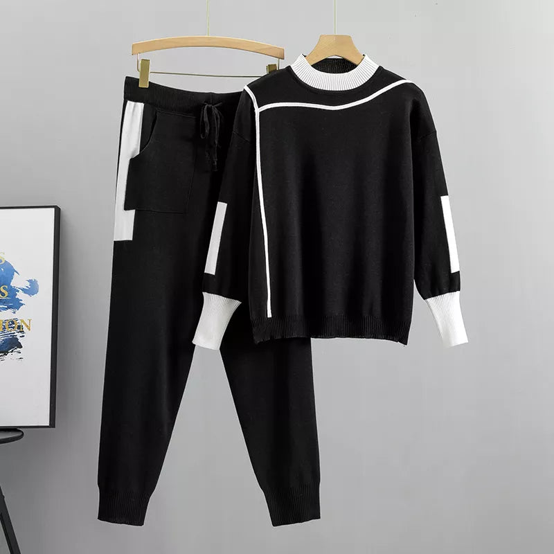 Lara | Chic knitted patchwork sweater and pants set for women