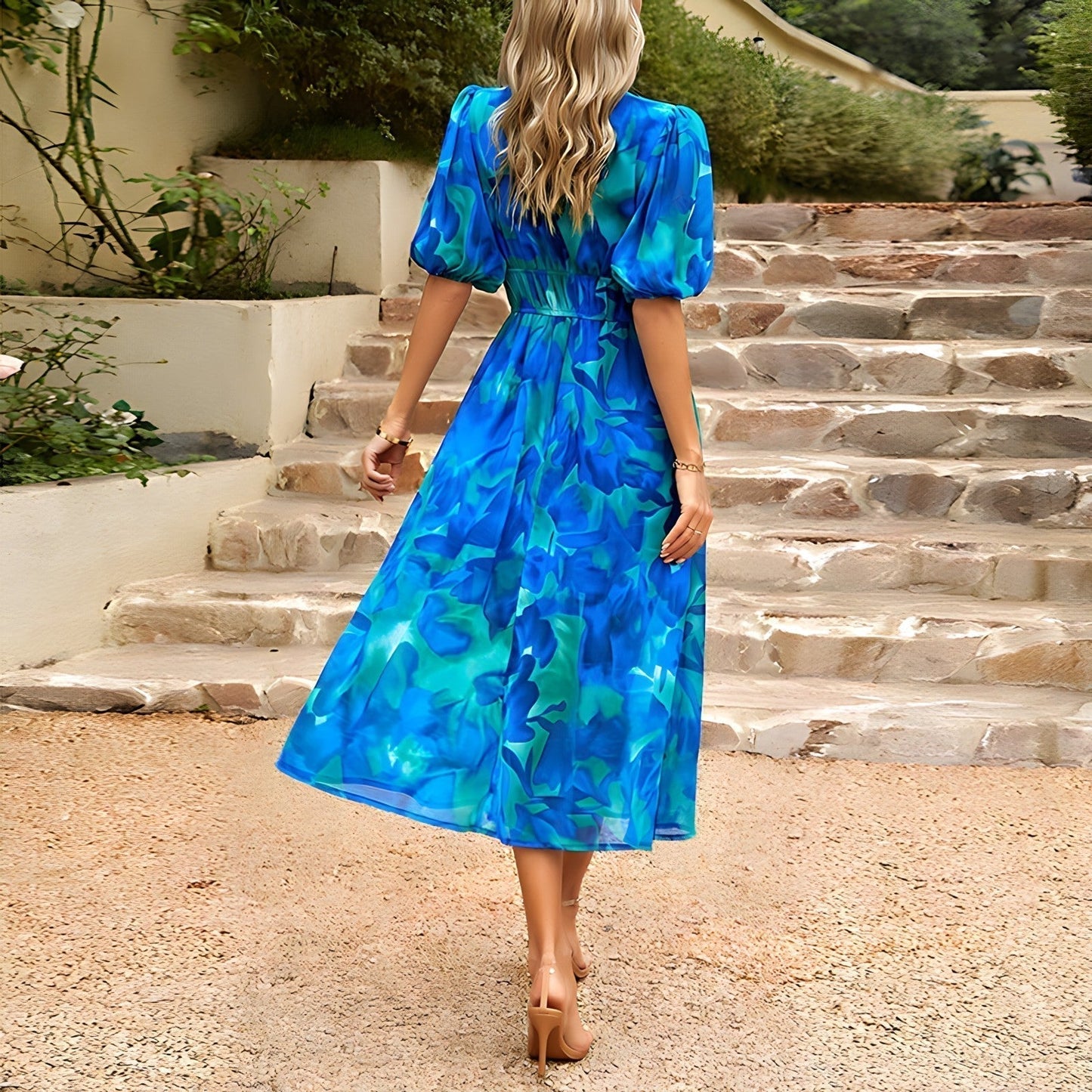 Nadia® | V-Neck Midi Dress Summer Dress