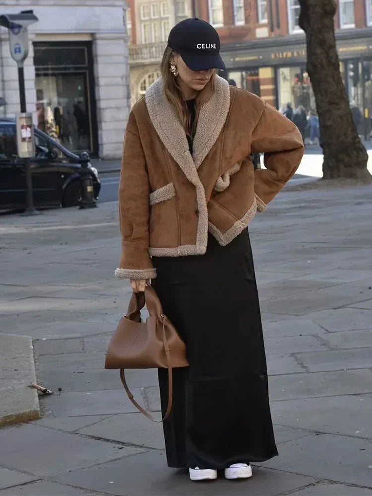 Nahir | Women's winter coat made of imitation lambskin