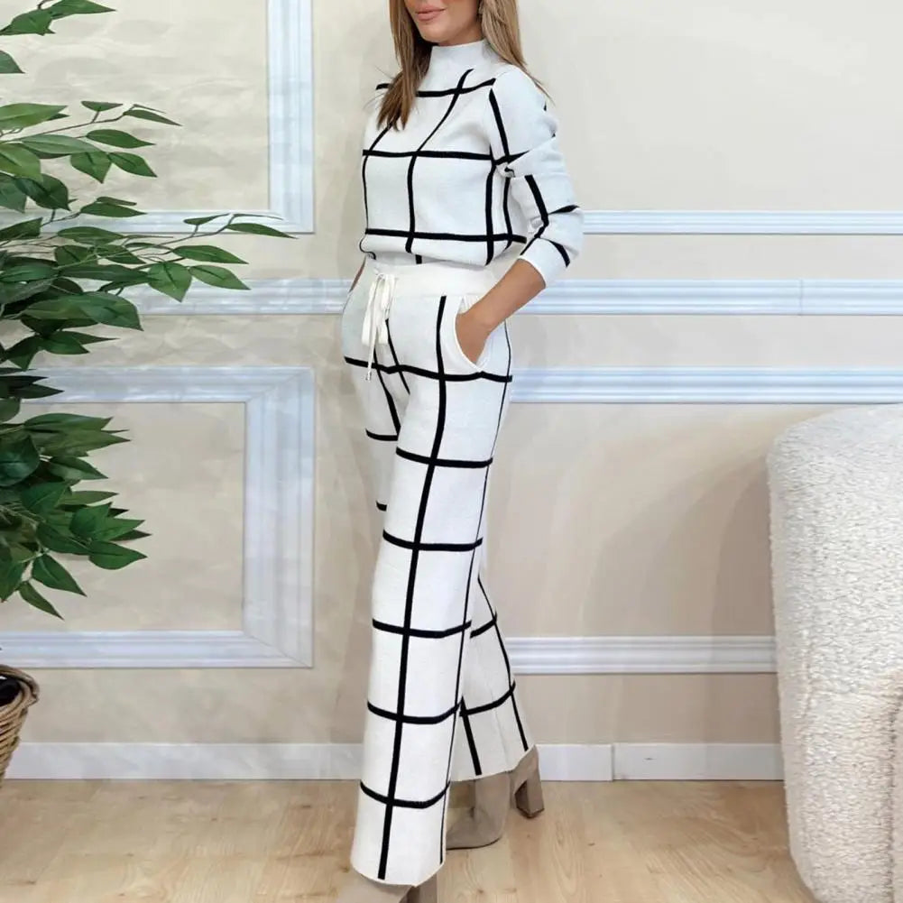 Soledad | Checked long sleeve shirt and high waist wide leg trousers