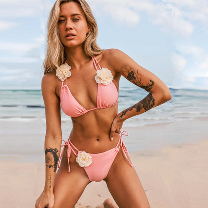 3D Floral Halter Bikini Set