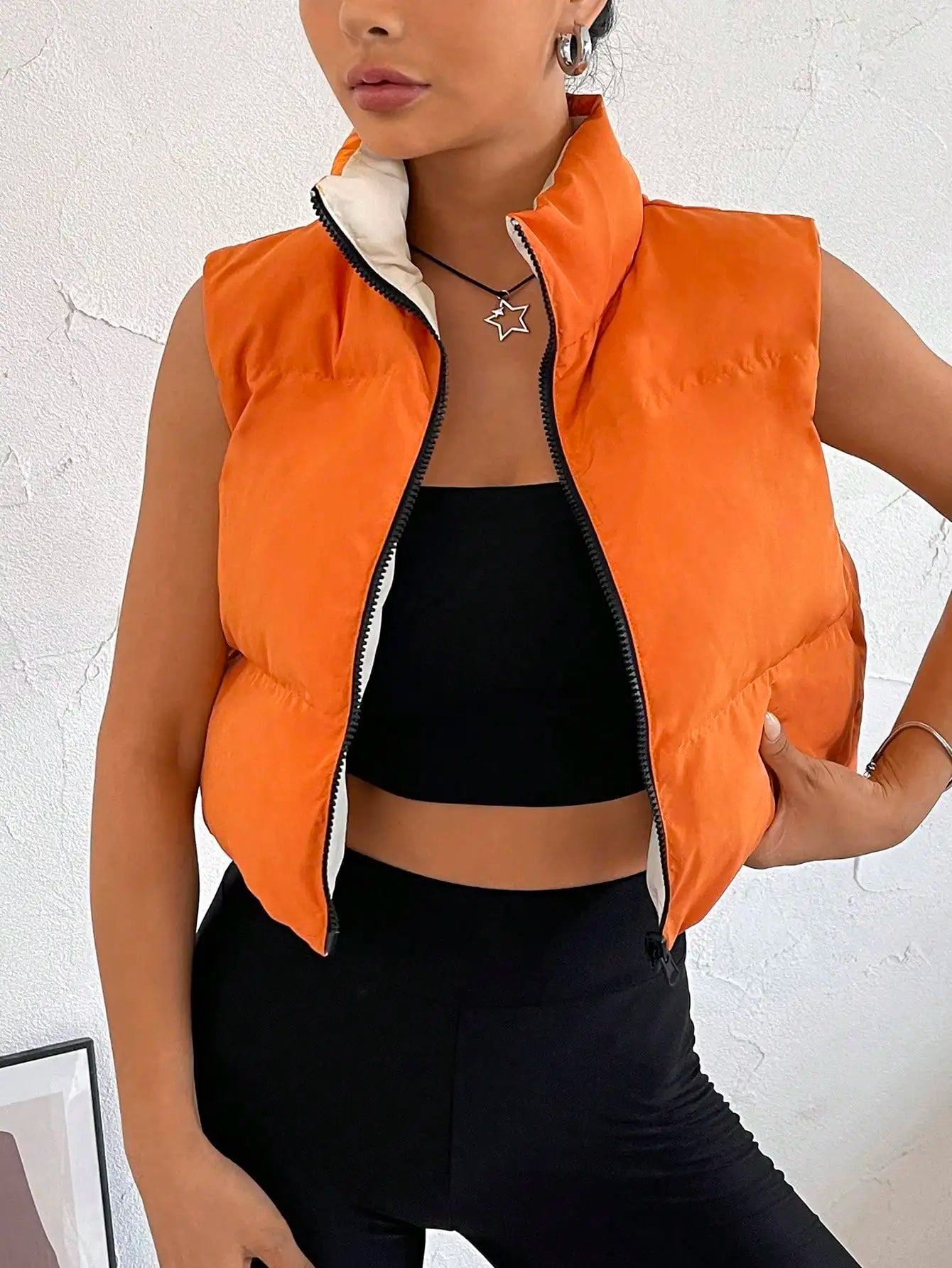 Sofia | Sleeveless women's vest with stand-up collar and zipper
