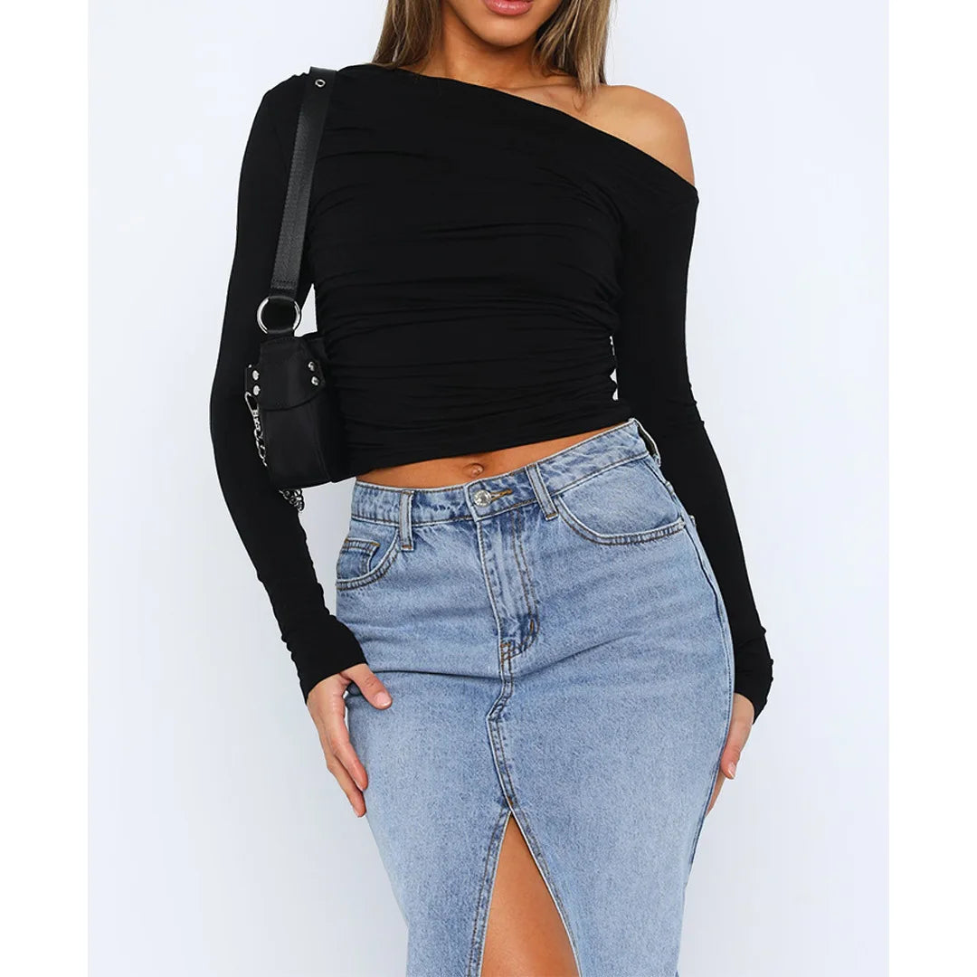 Wilhelmina® | Top asymétrique torsadé for women Manches longues