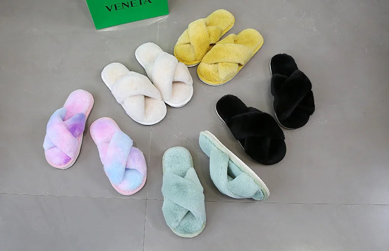Mara® | Women's fluffy cross-strap slippers