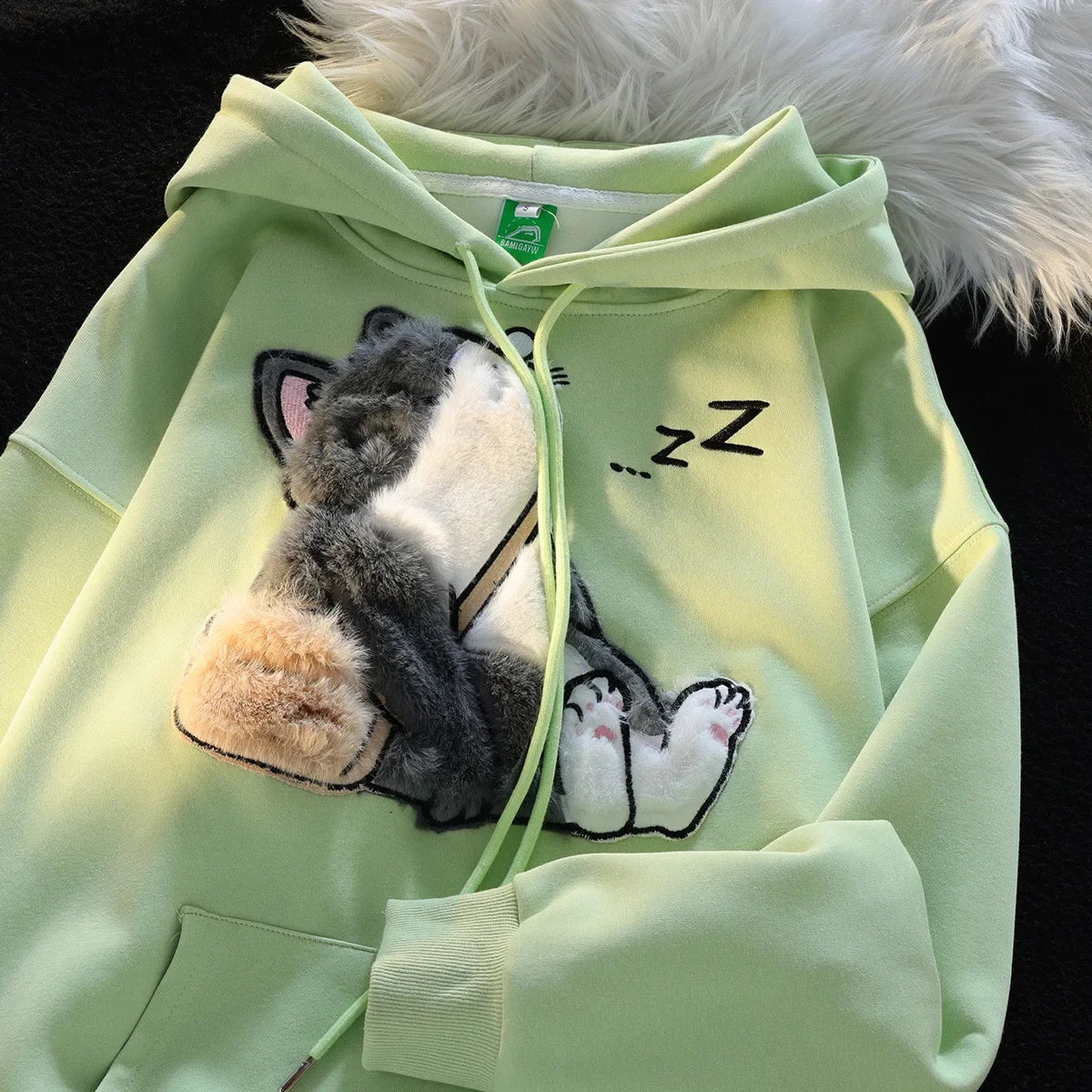 Yvonne | Unisex vintage embroidered cat hoodie for women