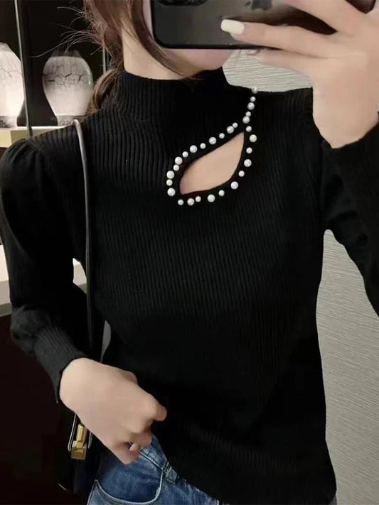 Birgit | Thin turtleneck sweater with pearls