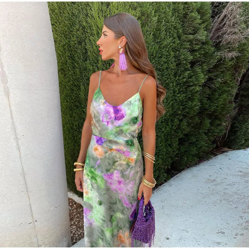 Xenia® | Colorful, Sexy Maxi Dress With Halo Dye Print And Detachable Scarf