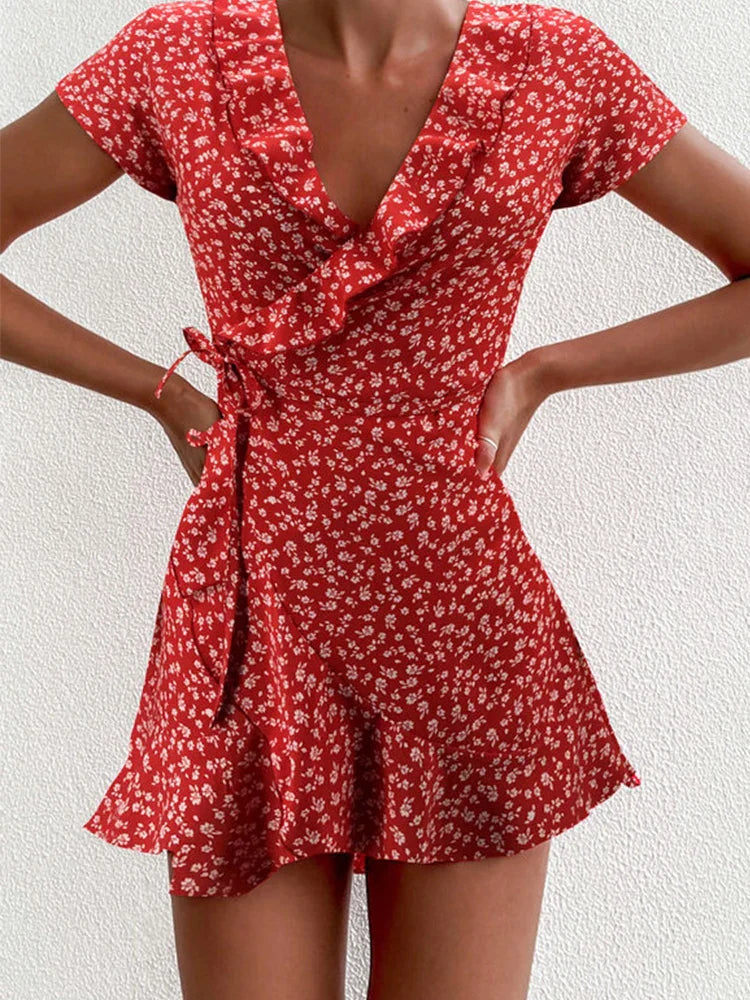 Julia® | Elegant Floral Mini Dress With V-Neck And A-Line Design