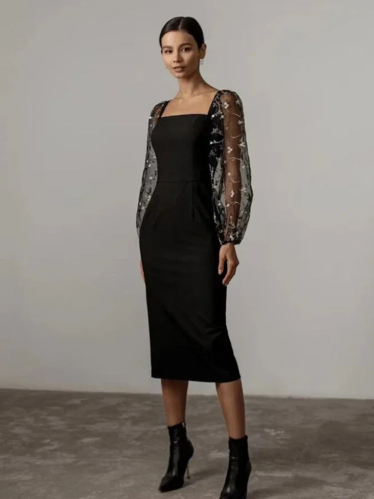 Isabella® | Evening And Party Dress With Square Neckline And Long Sleeves