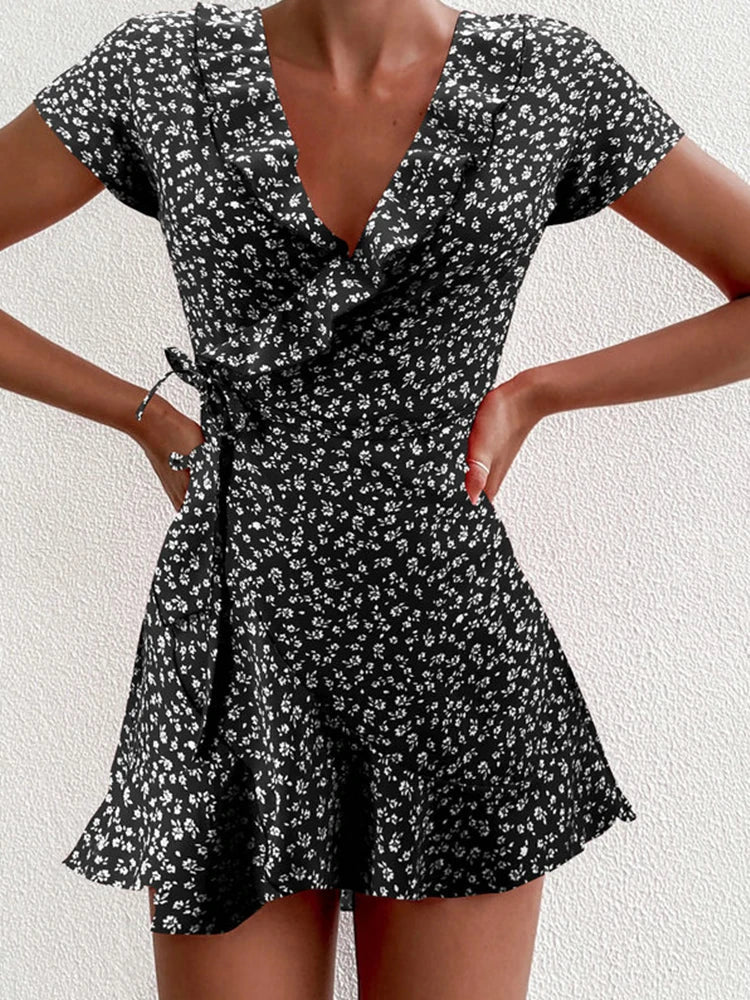 Julia® | Elegant Floral Mini Dress With V-Neck And A-Line Design