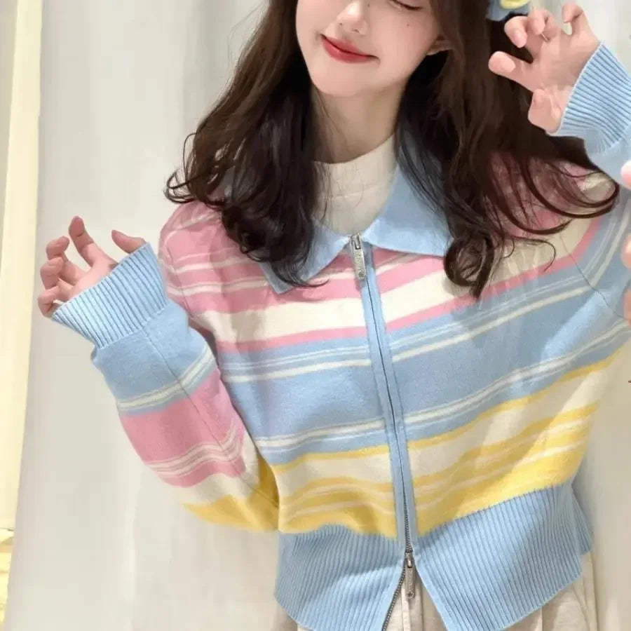 Ulla | Rainbow striped cardigan for women